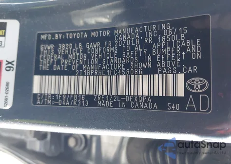 2015 Toyota Corolla Le Eco из США, поврежденный, VIN 2T1BPRHE1FC458086